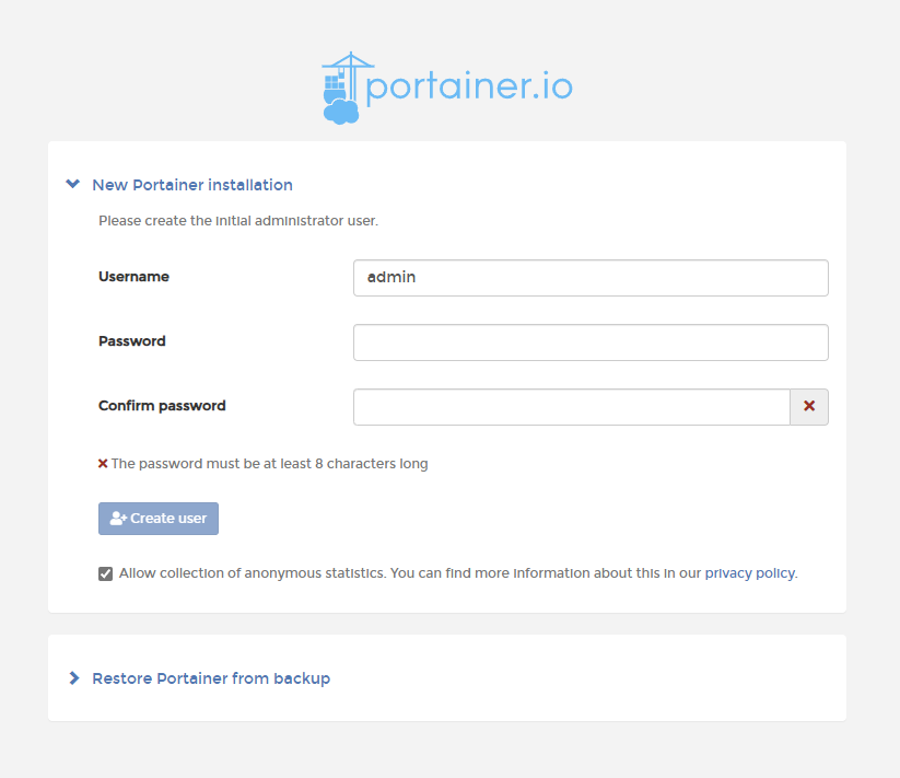 首次登入Portainer