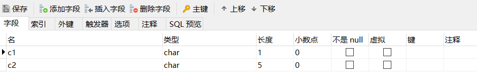 test_char1的表结构