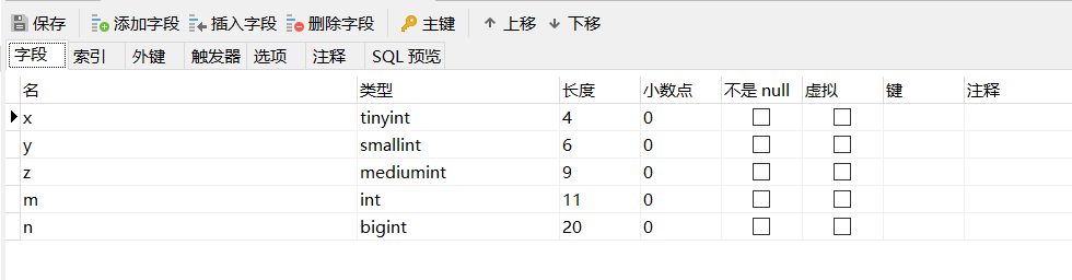 test_int1的表结构